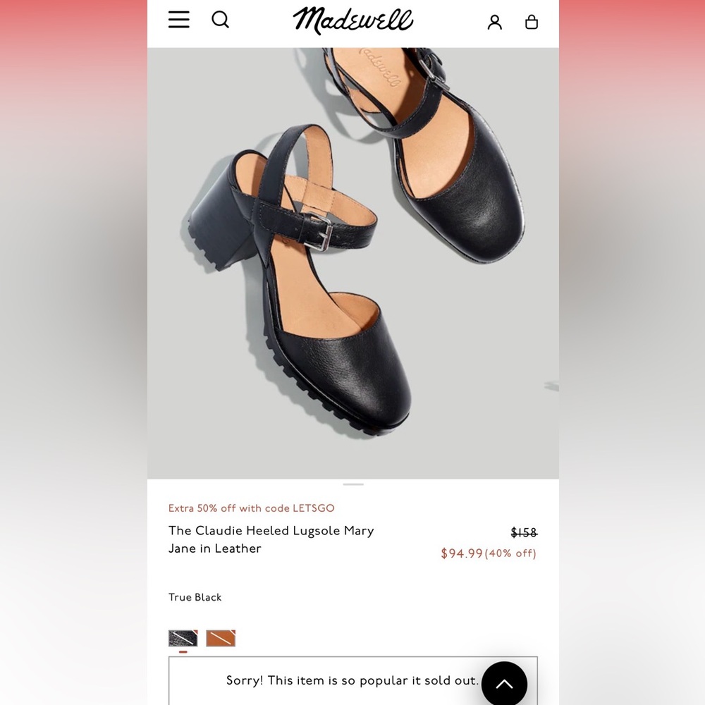 The Claudie Heeled Lugsole Mary Jane in Leather Size 10